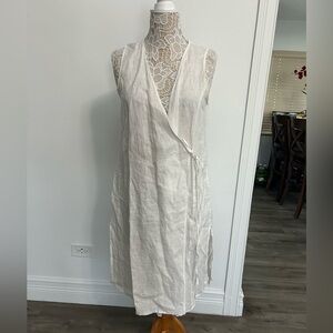EILEEN FISHER White Handkerchief Linen Wrap Tunic Top Vest Layering Dress M
